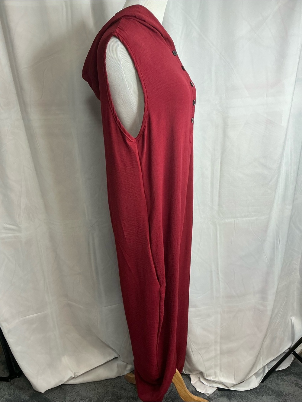 2378-Boho Oversized Hooded Harem Jumpsuit Sleeveless Henley Red Large - Picture 4 of 10